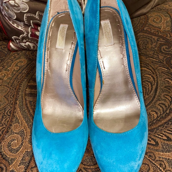 NEW! RACHEL ROY MULTI BLUE SUEDE WEDGE LACINA PUMP SZ 10 - Picture 8 of 12